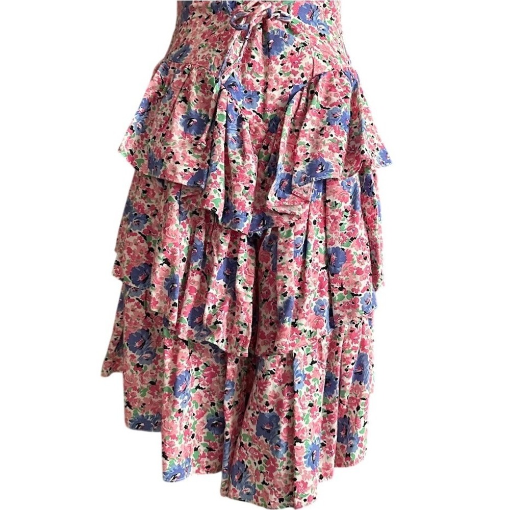Vintage 80s/90s Rampage Floral Strapless Tiered Mini Dress - Lace Up Back - 5/6 - Picture 2 of 10